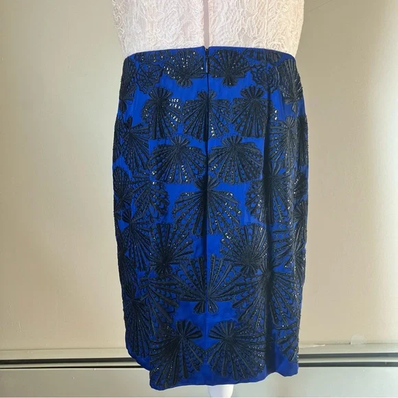 Emilio Pucci Blush Lace Beaded Bird Sleeveless Blue Scallop Shell Dress size 14 - Picture 15 of 15